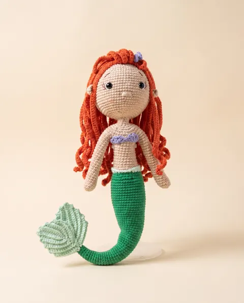 Muñeca sirena de cabello rojo y cola verde