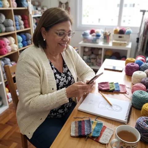 Eligiendo colores e hilos junto con Elisa